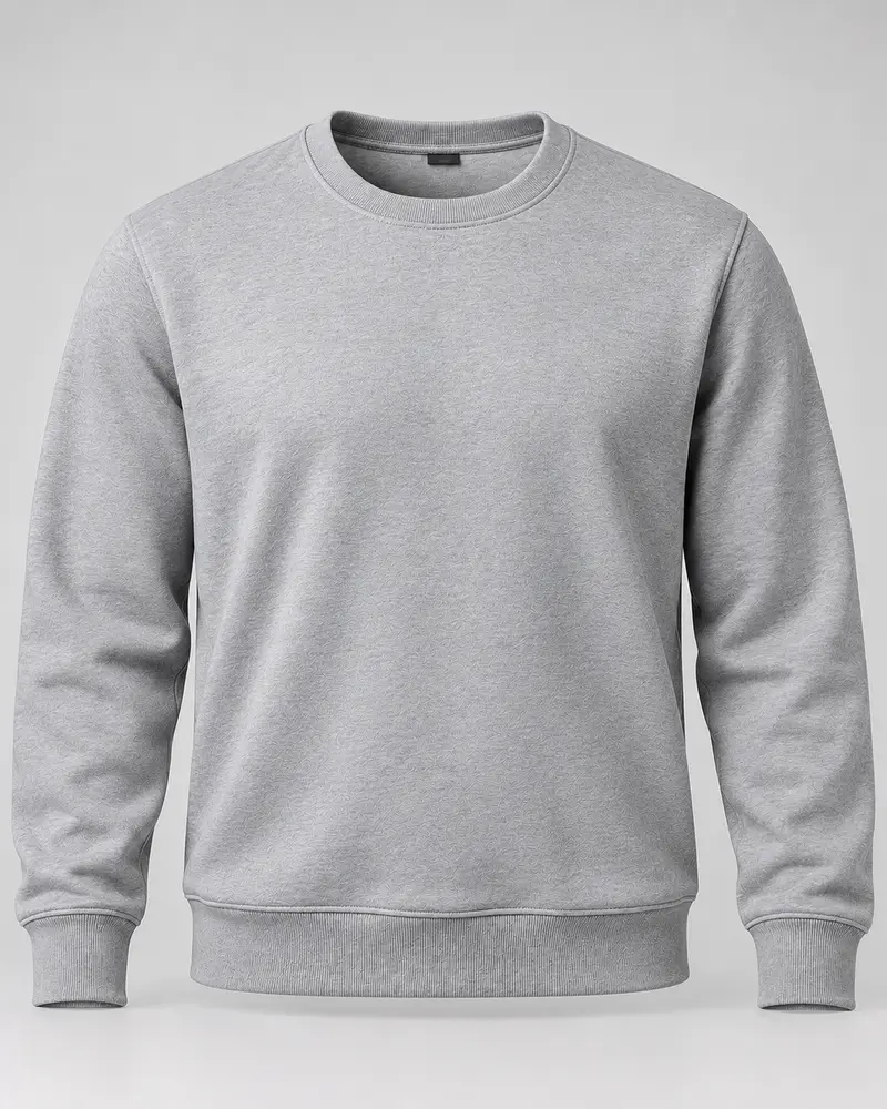Grey marl crew-neck sweatshirt with ribbed cuffs and hem, front view
