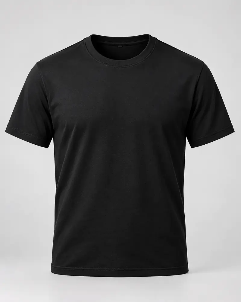 Black crew-neck T-shirt, front view