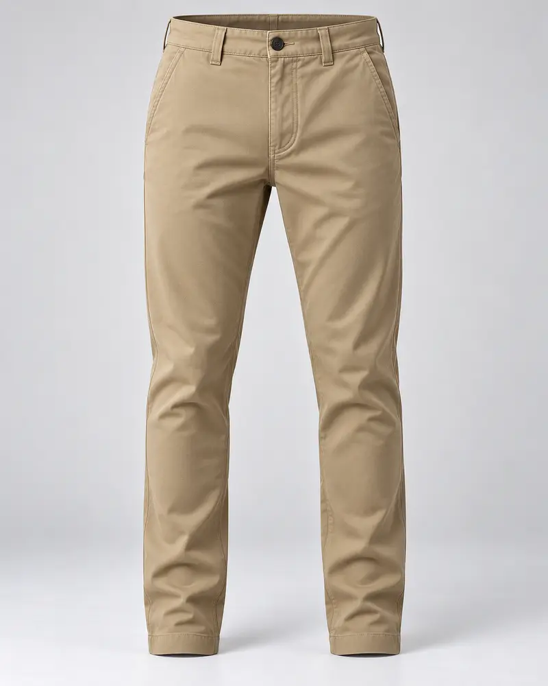 Khaki slim-fit chino trousers, front view
